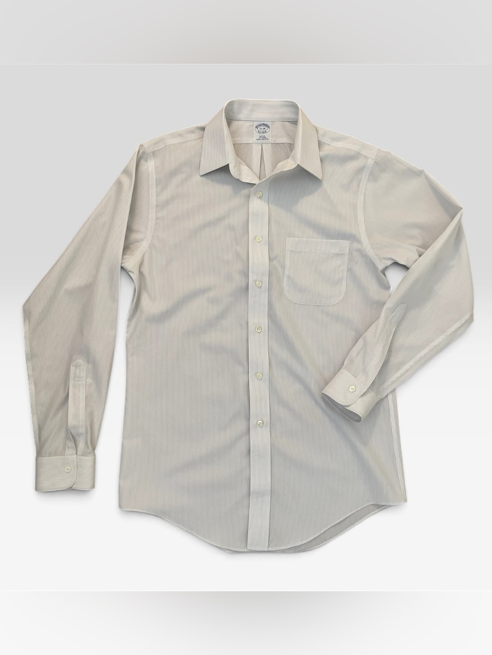Brooks Brothers No Iron White & Light Gray Pinstripe Dress Shirt